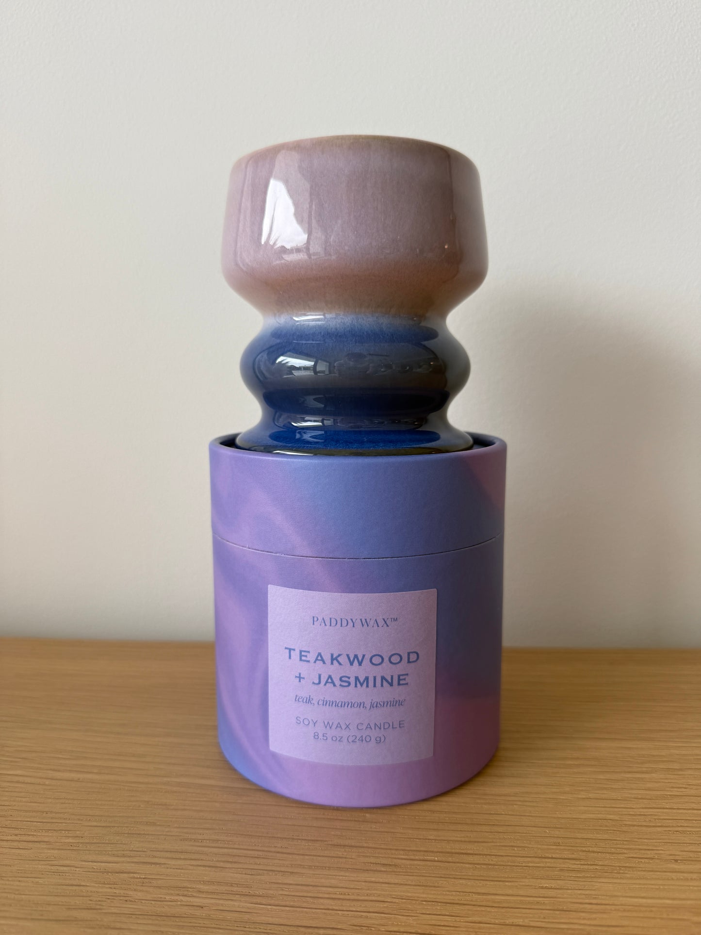 Bougie Melt Dégradé Bleu-Mauve – Teck & Jasmin