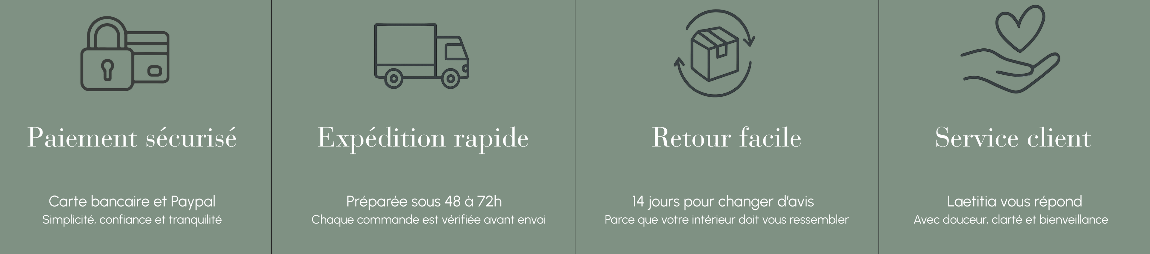 paiement sécurisé, expédition rapide, retour facile, service client